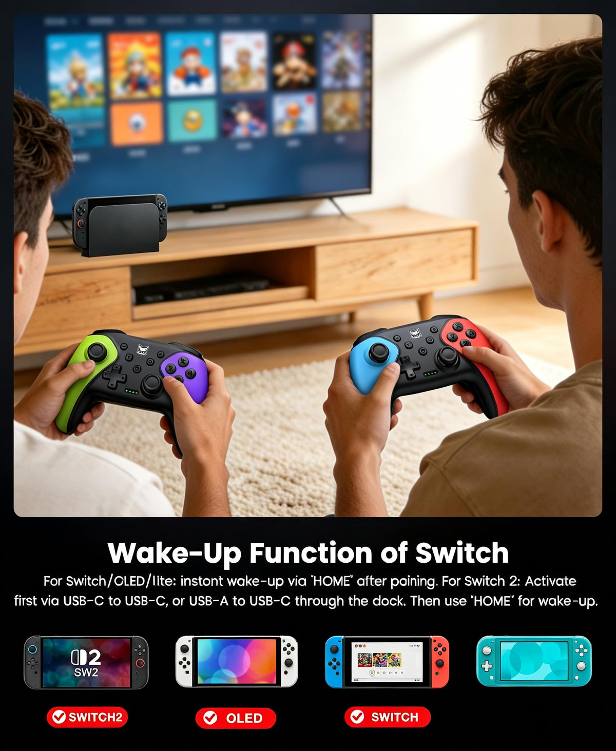 HELLCOOL Switch Controller, Kabellos Switch Pro Controller für Switch/Lite/OLED Konsole, Macro/Turbo/Aufwachfunktion, Präzise Steuerung, Dual Motors Vibration, 15 Std Spieldauer