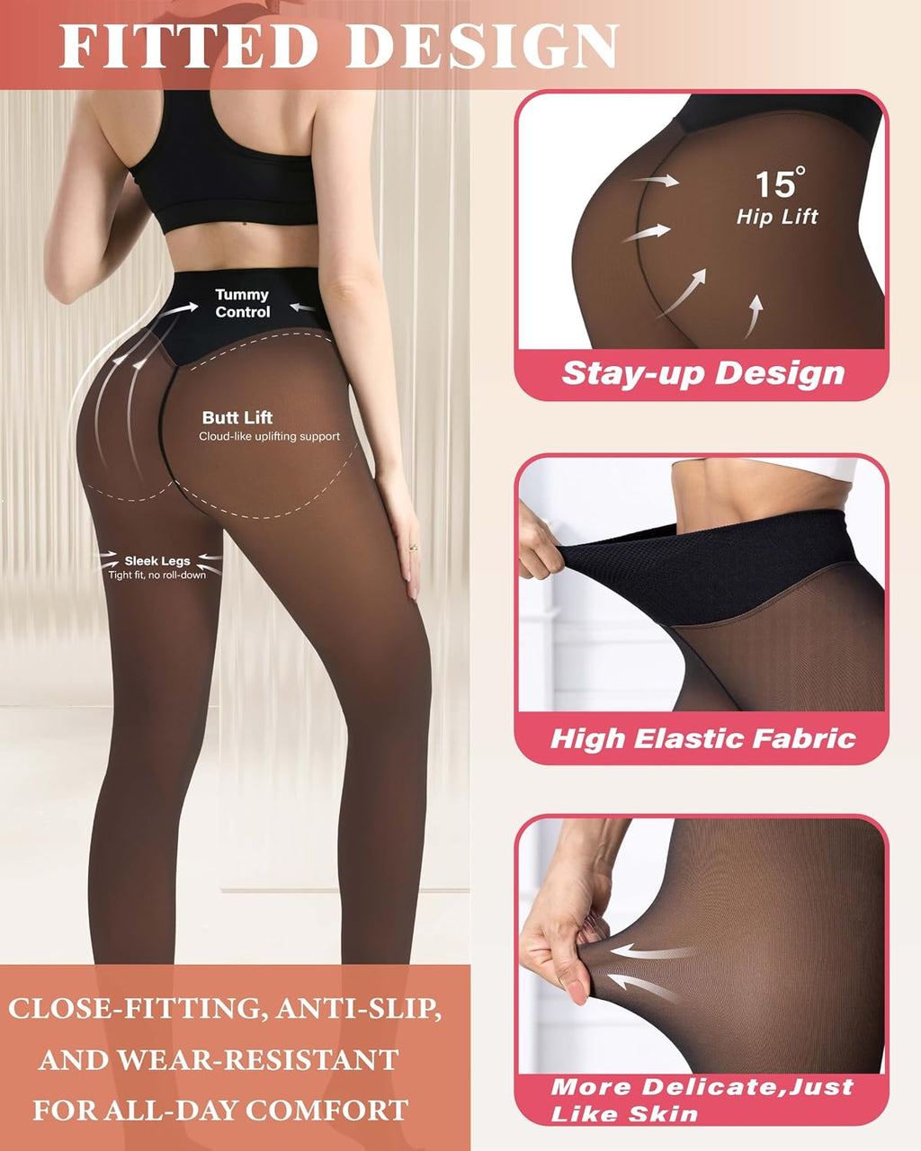 Unesmaro Womens Fleece Lined Tights, Translucent Thermal Pantyhose Leggings