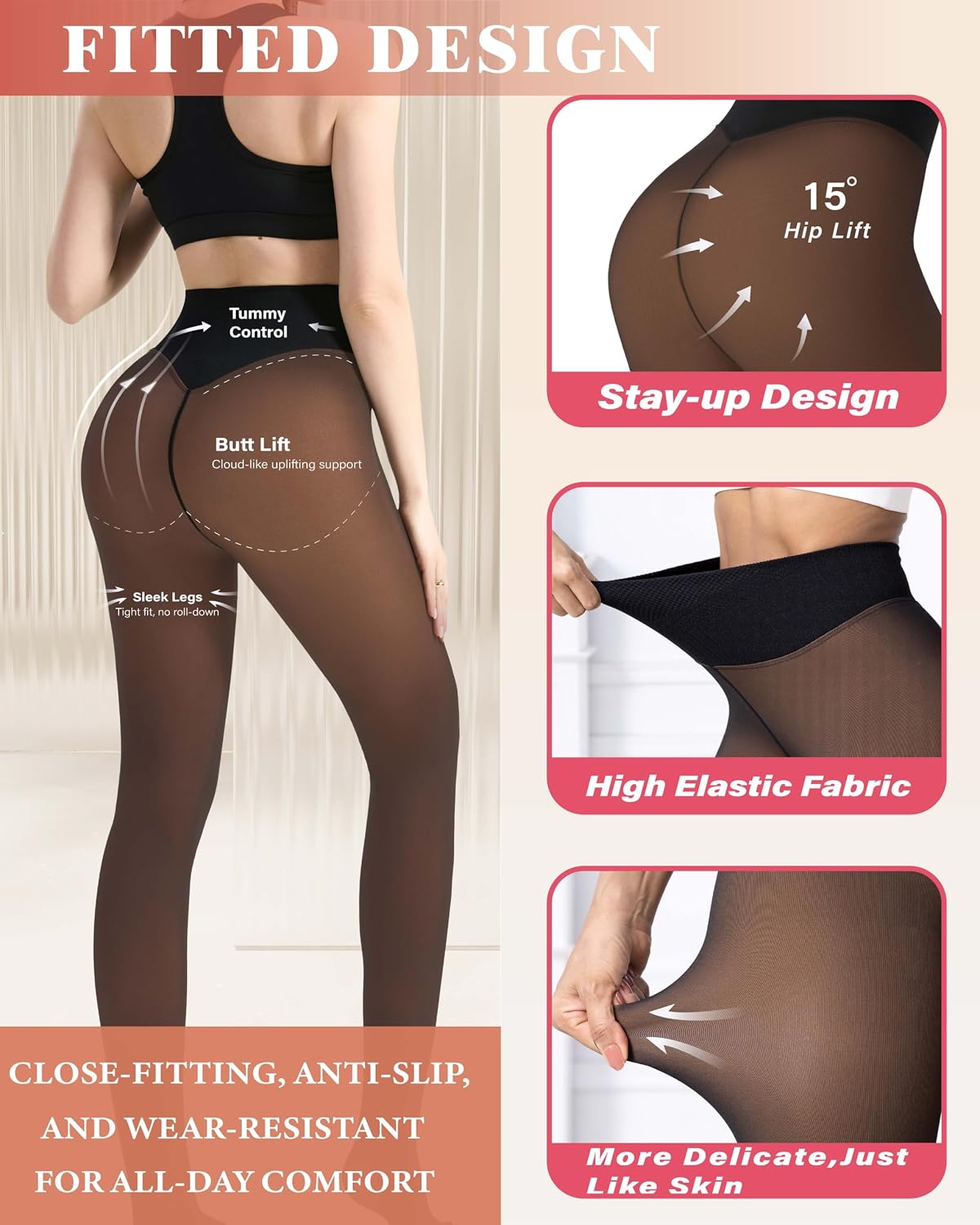 Unesmaro Womens Fleece Lined Tights, Translucent Thermal Pantyhose Leggings