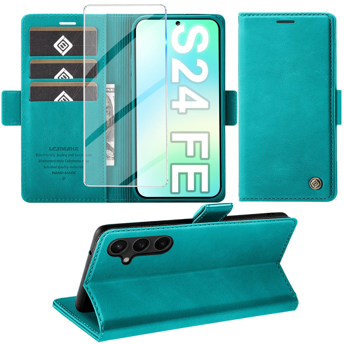 Giyer Handyhülle für Samsung Galaxy S24 5G Hülle mit Schutzfolie, Schutzhülle Galaxy S24 5G PU-Leder Wallet Flip Case Standfunktion Kartenfach Klapphülle für Samsung S24 5G Full Cover (Grün)