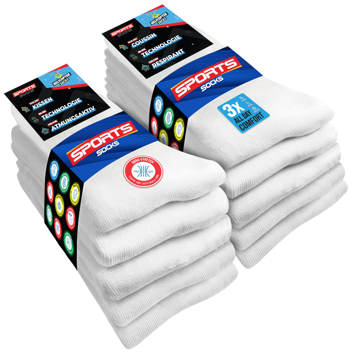 SOXCO 10 Paires Chaussettes de Sport Homme Mi-Hautes | Technologie DRI-WIK d’Évacuation de l’Humidité | Amorti PILLO-SOFT | Élasthanne Dura-Stretch | Sport & Usage Quotidien | Multicolore