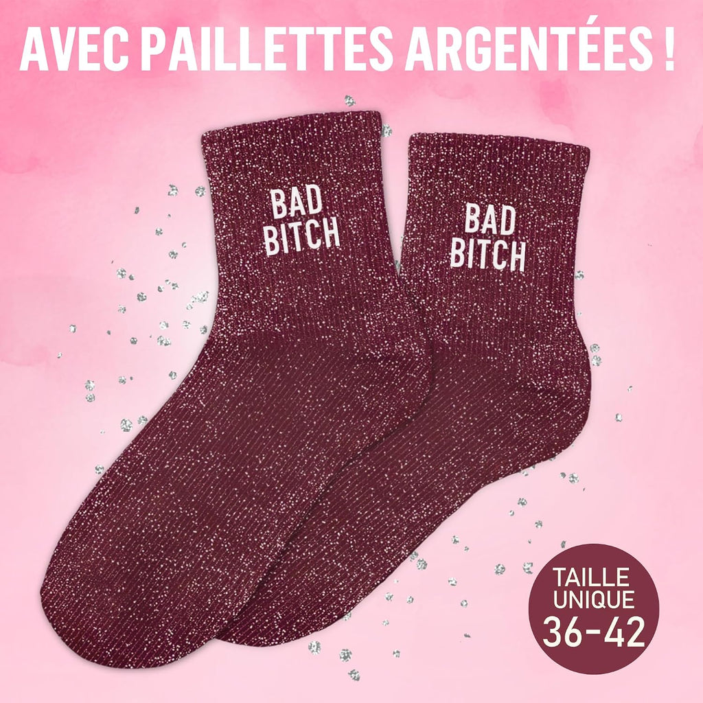 MASSA Chaussettes Paillettes - Taille Unique - Parfaite, Unique, Wesh, Tana, Princesse, Pipelette, Raleuse, Gourmande, Aigrie, Mamounette - Chaussettes à Paillettes