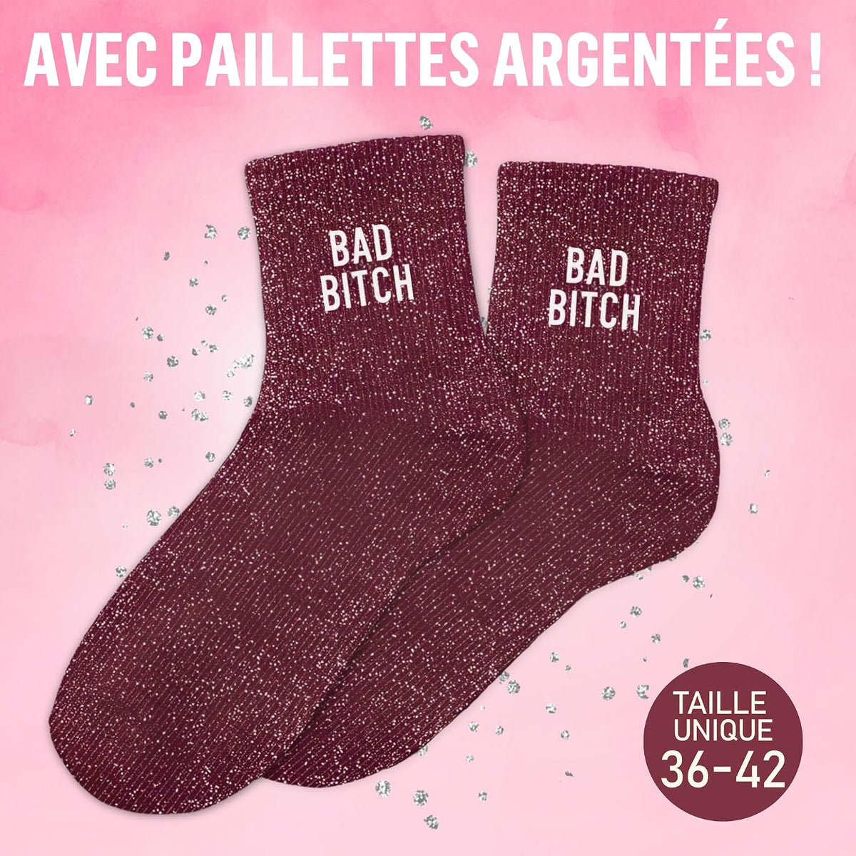 MASSA Chaussettes Paillettes - Taille Unique - Parfaite, Unique, Wesh, Tana, Princesse, Pipelette, Raleuse, Gourmande, Aigrie, Mamounette - Chaussettes à Paillettes