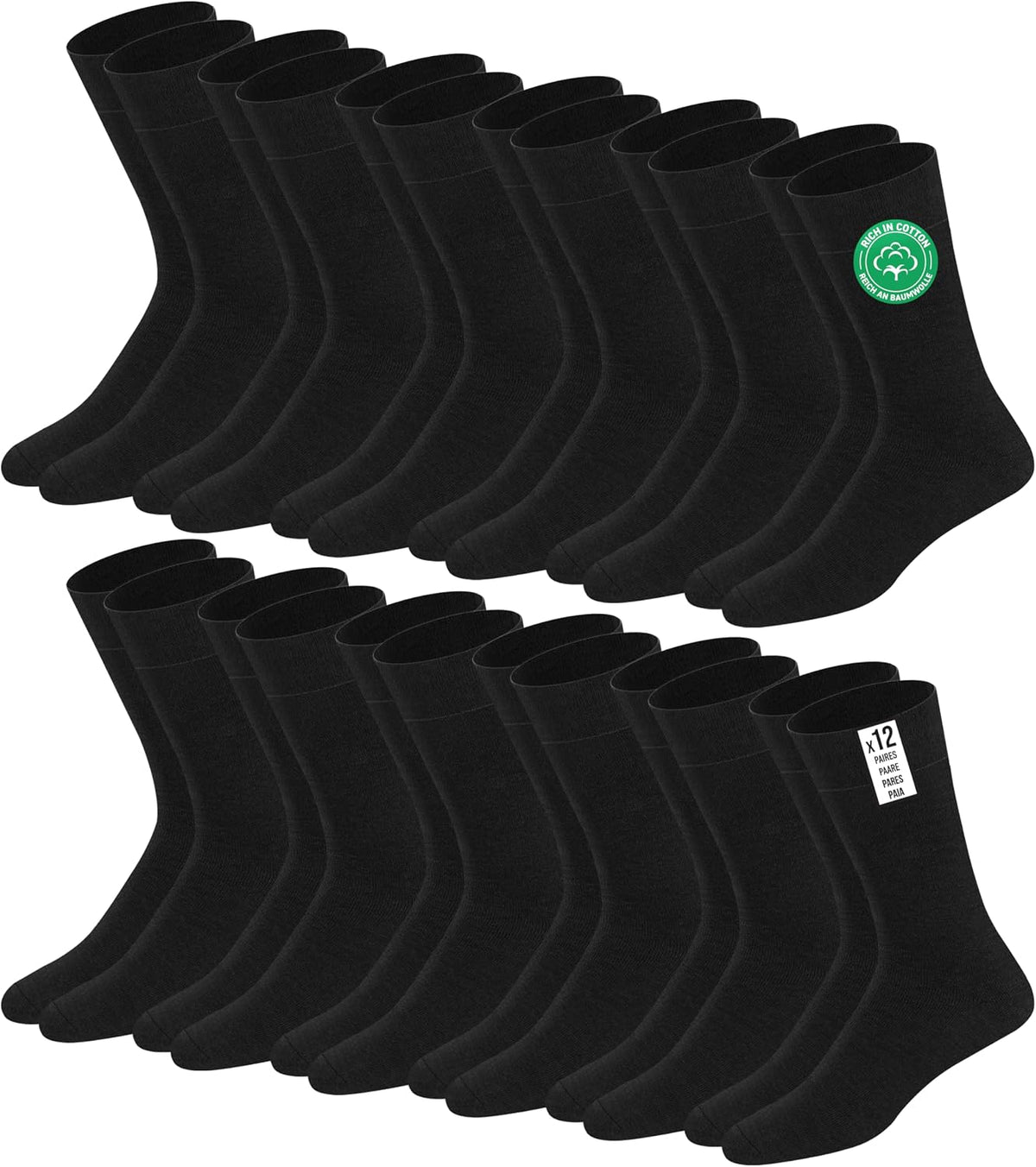 SOXCO Lot de 12 paires de chaussettes homme | Chaussettes habillées mi-mollet riches en coton | Tissu respirant idéales pour le travail et le quotidien | Noir, Blanc, Gris, Bleu Marine