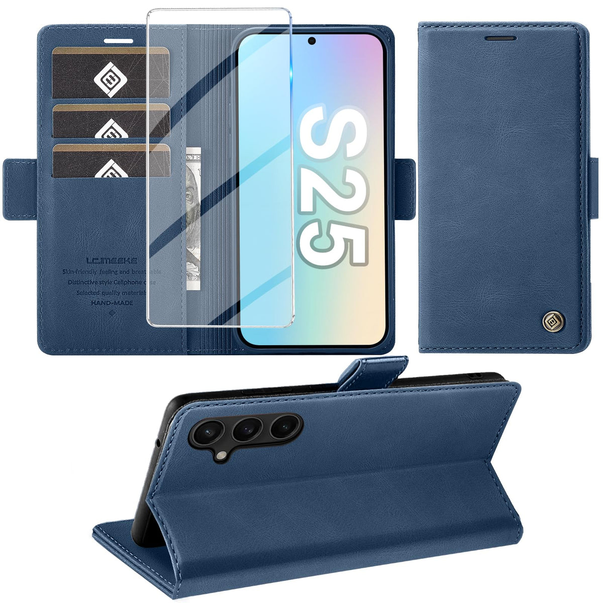 Giyer Handyhülle für Samsung Galaxy S24 5G Hülle mit Schutzfolie, Schutzhülle Galaxy S24 5G PU-Leder Wallet Flip Case Standfunktion Kartenfach Klapphülle für Samsung S24 5G Full Cover (Grün)