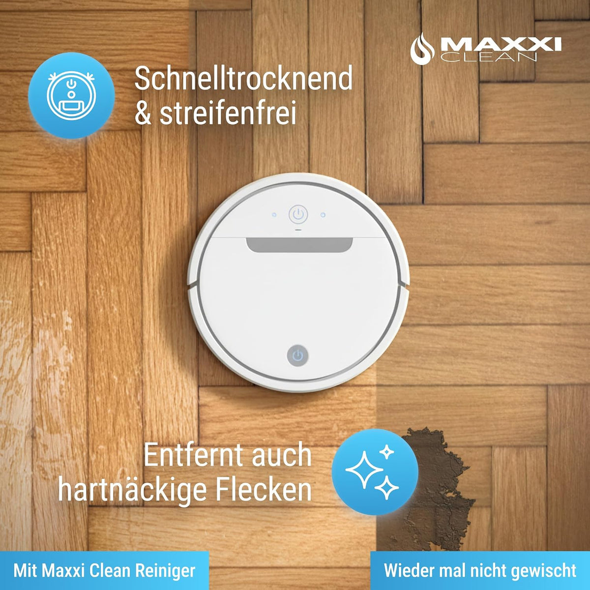 Maxxi Clean 1 x 750 ml Reinigungsmittel für Saugroboter mit Wischfunktion I Konzentrat mit Frische Duft I Universalreiniger für Fliesen, Laminat, Parkett I kompatibel mit gängigen Herstellern