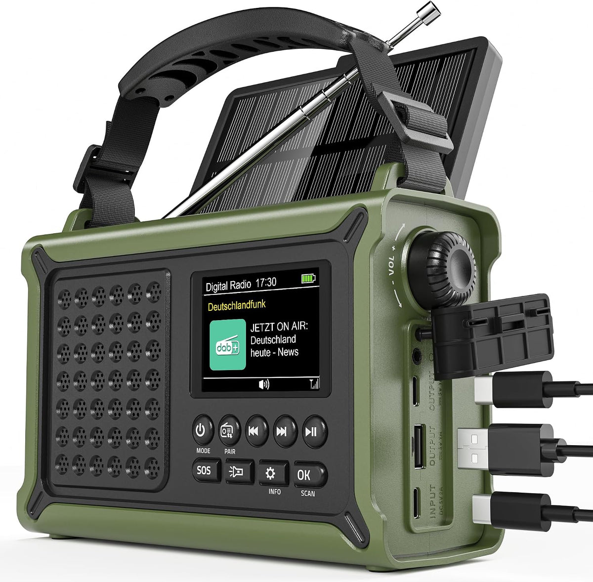 12000mAh Kurbelradio, DAB+/UKW, Notfallradio mit 8500mm² Solarpanel & 650mA Handkurbel-Dynamo, Solar Radio mit Bluetooth 5.0, Taschenlampe & Ladegerät, USB, SOS, Tragbares Radio für Camping & Notfälle