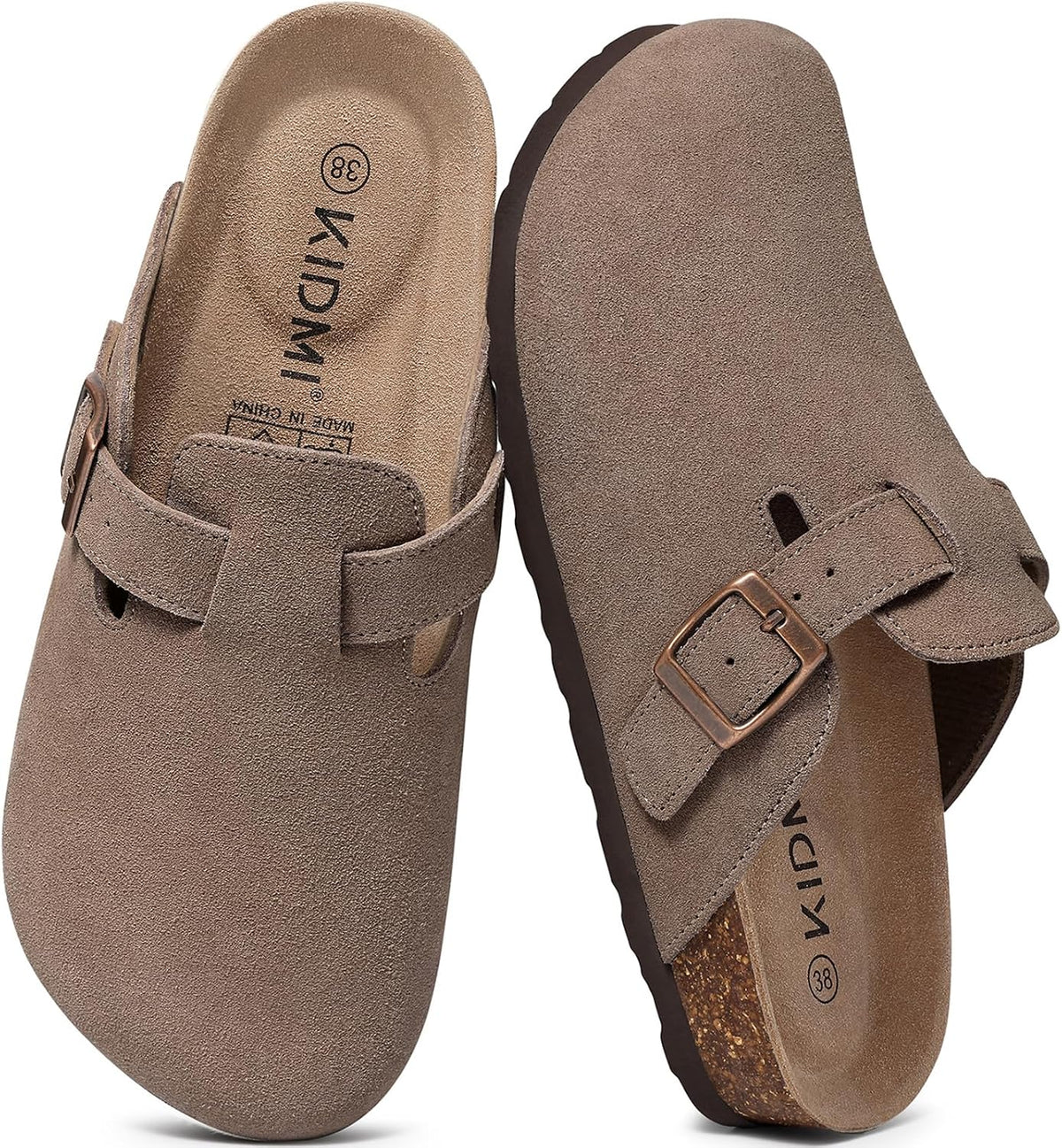 KIDMI Genuine Suede Clogs for Women Men Cork Footbed Mules Potato Shoes