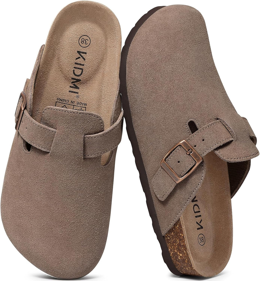 KIDMI Genuine Suede Clogs for Women Men Cork Footbed Mules Potato Shoes