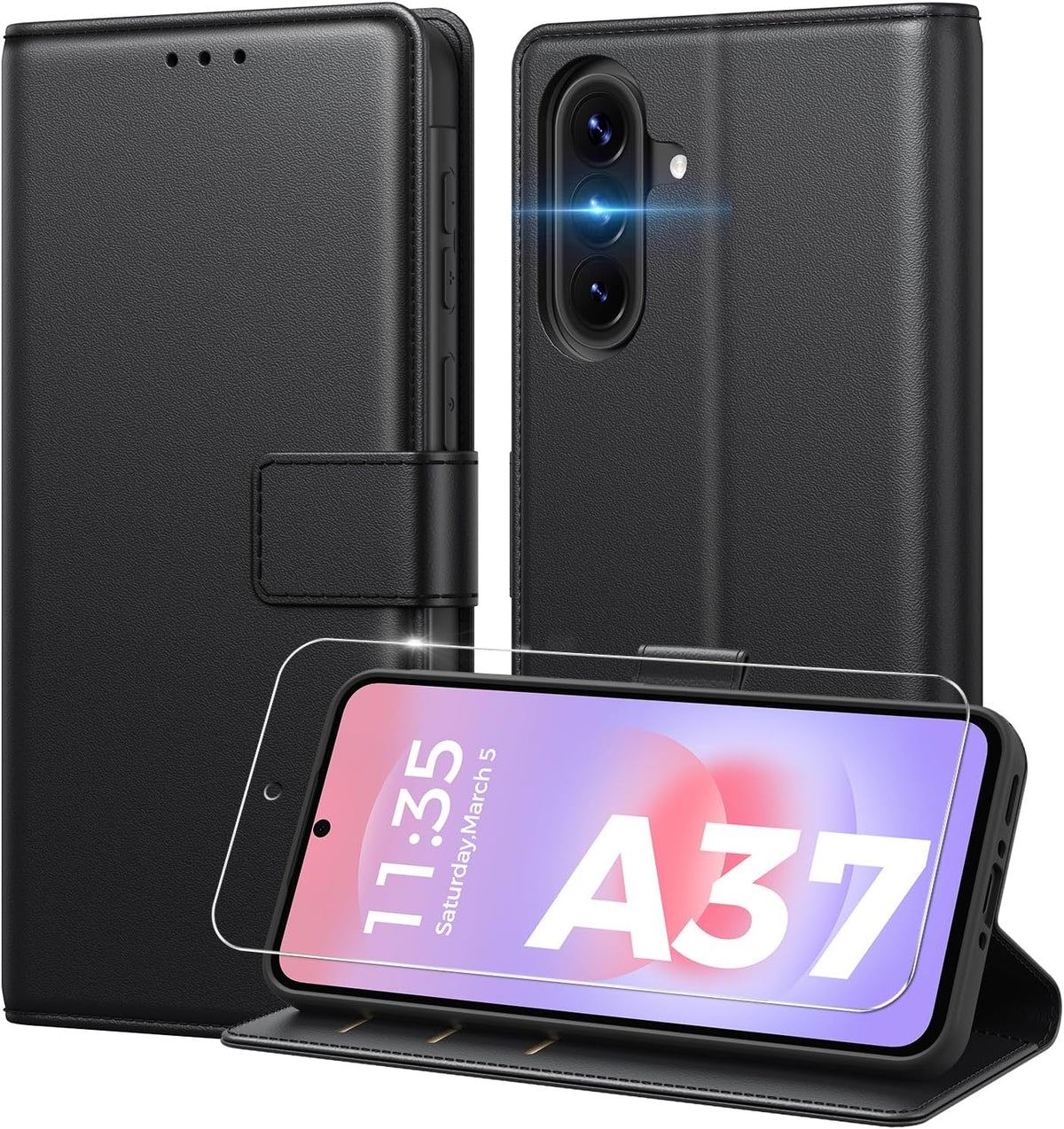Peakally Handyhülle für Samsung Galaxy A17 5G Hülle [Mit 1 Stück Panzer Schutz Glas] [Premium PU Leder] [RFID-Blockierung] [Kartenfach] Klapphülle kompatibel mit Galaxy A17 5G / 4G - Grün