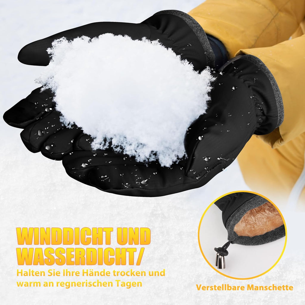 ihuan Thermo Fahrradhandschuhe für Damen und Herren – Warme Winter- und Schneehandschuhe, touchscreen-kompatibel, wasserdicht, winddicht und rutschfest, Sporthandschuhe zum Radfahren, Laufen, Skifahren und Wandern