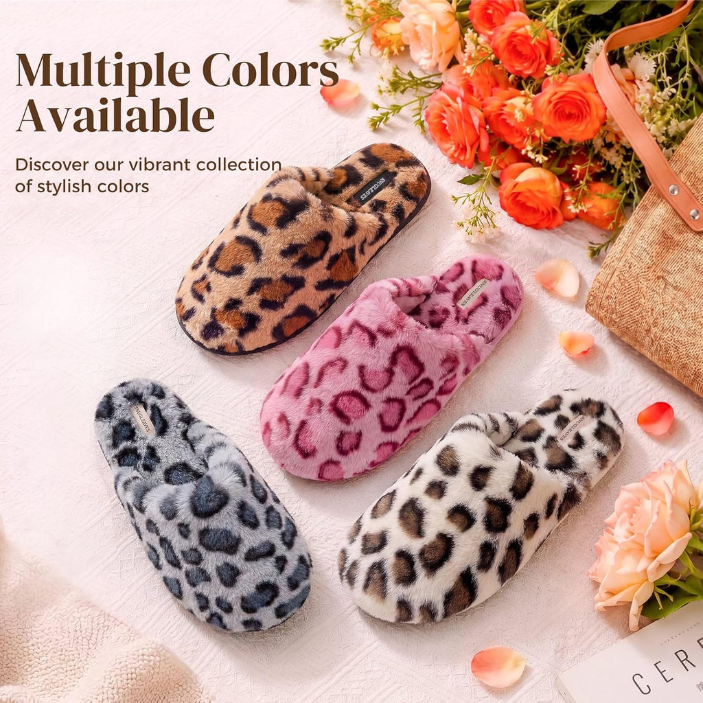 Snug Leaves Women's Fuzzy Scuff Slippers Memory Foam Non-slip House Shoes