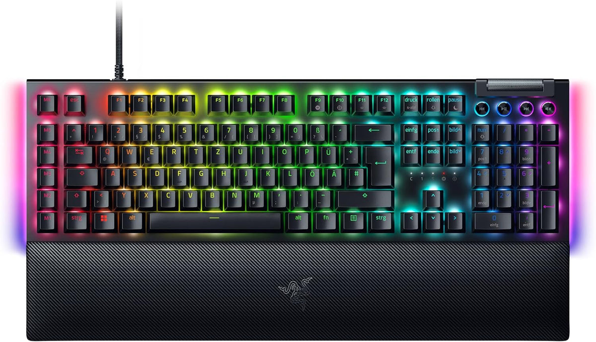 Razer BlackWidow V4 - Mechanische Gaming-Tastatur Chroma RGB (Mechanische Yellow Switches, 6 eigene Makro-Tasten, Doubleshot-ABS-Tastenkappen) QWERTZ DE-Layout | Schwarz
