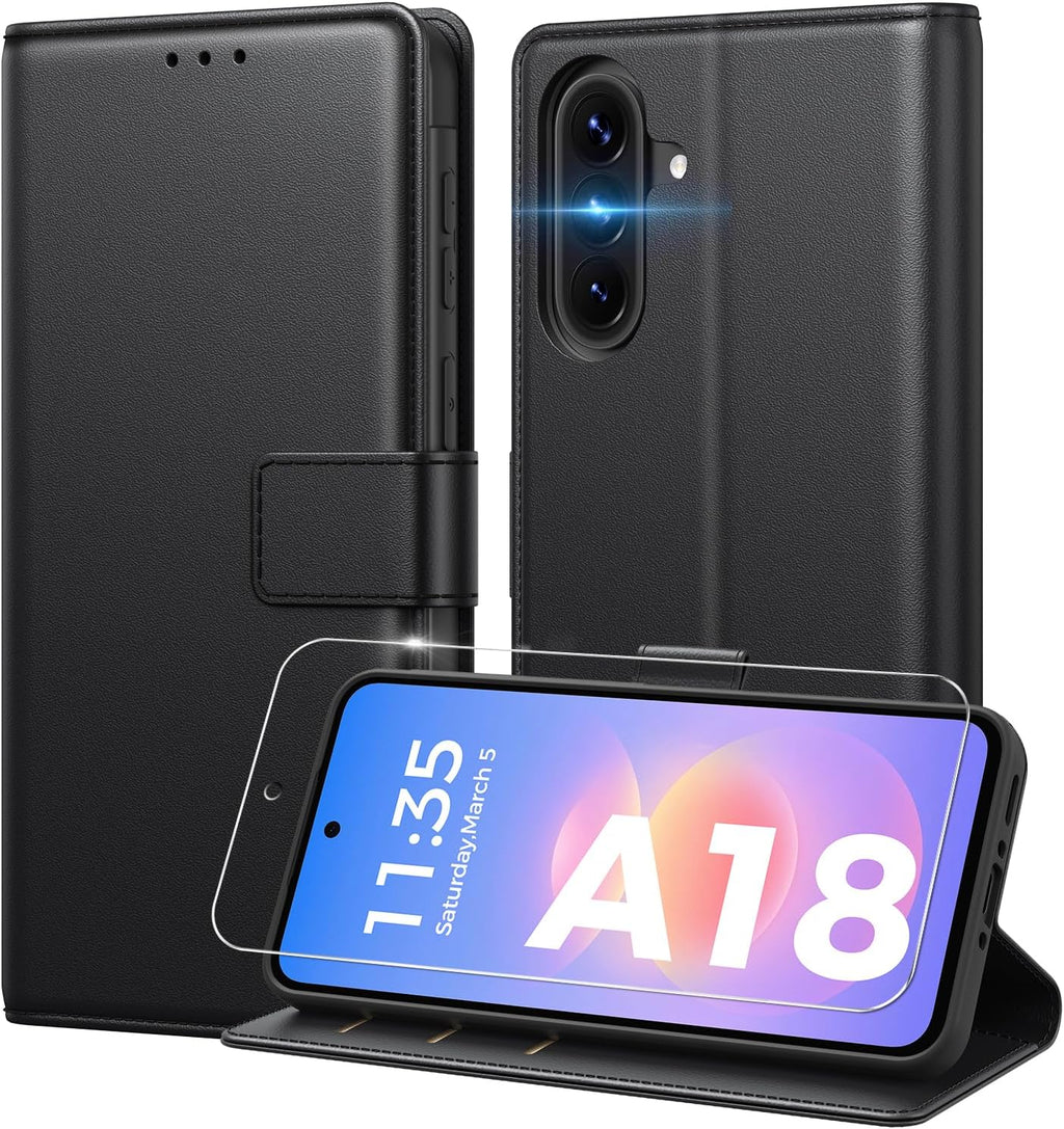 Peakally Handyhülle für Samsung Galaxy A17 5G Hülle [Mit 1 Stück Panzer Schutz Glas] [Premium PU Leder] [RFID-Blockierung] [Kartenfach] Klapphülle kompatibel mit Galaxy A17 5G / 4G - Grün