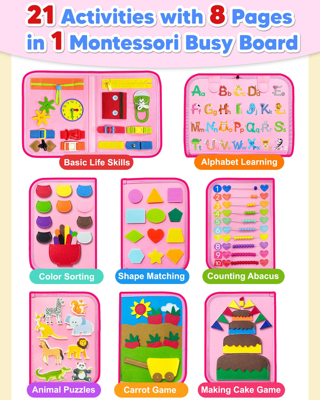 Exorany Busy Board Montessori Toys for Toddler Boy Girl Gifts Busy Book