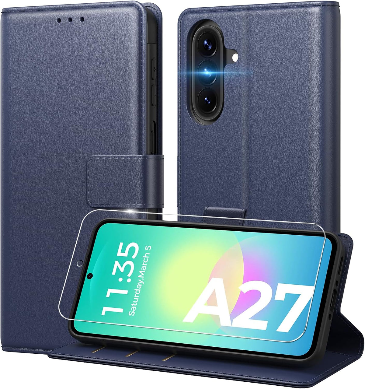 Peakally Handyhülle für Samsung Galaxy A17 5G Hülle [Mit 1 Stück Panzer Schutz Glas] [Premium PU Leder] [RFID-Blockierung] [Kartenfach] Klapphülle kompatibel mit Galaxy A17 5G / 4G - Grün