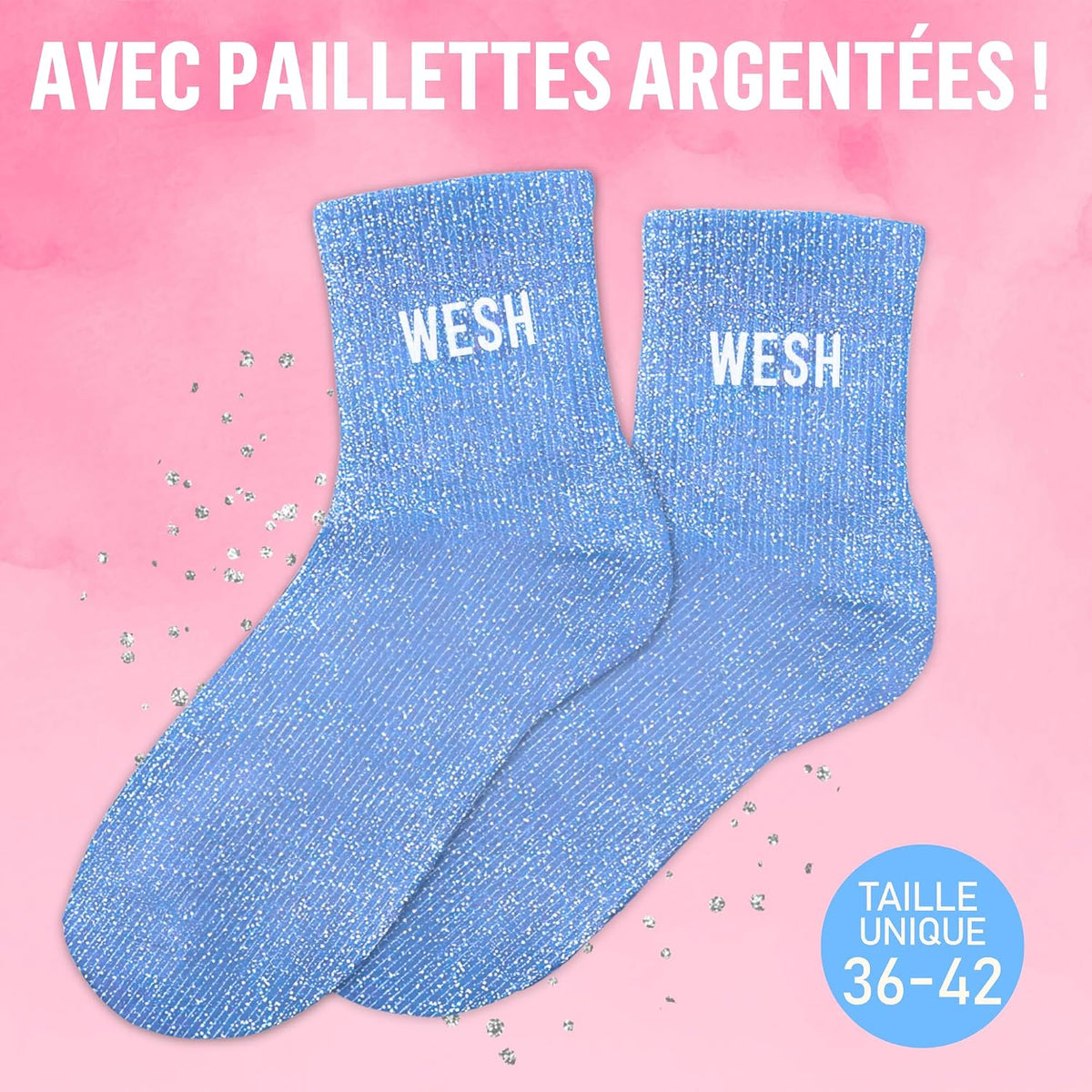 MASSA Chaussettes Paillettes - Taille Unique - Parfaite, Unique, Wesh, Tana, Princesse, Pipelette, Raleuse, Gourmande, Aigrie, Mamounette - Chaussettes à Paillettes