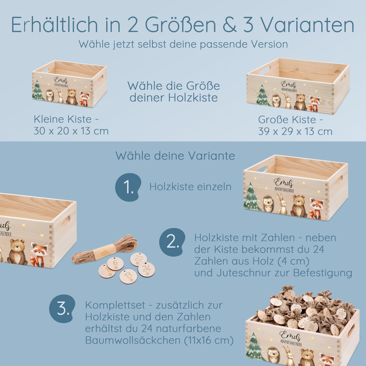 Bärenfreunde Personalisierter Adventskalender zum Befüllen, Holz, Baum