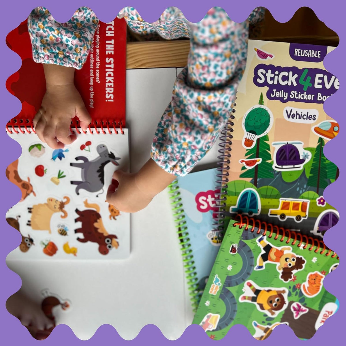 Stick4Ever Jelly Sticker Book® - for Kids - Waterproof, Easy to Clean Reusable Sticker Book for Toddlers- Reusable Road Trip Activities for Kids - Stocking Stuffers for Toddlers (Farm)