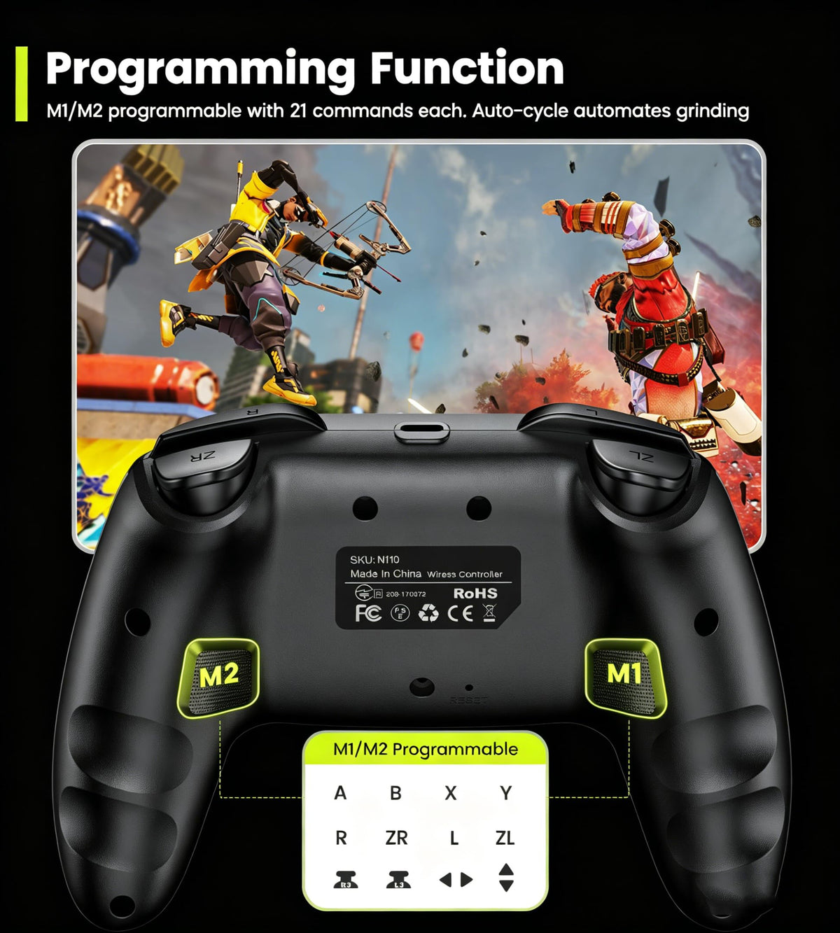 HELLCOOL Switch Controller, Kabellos Switch Pro Controller für Switch/Lite/OLED Konsole, Macro/Turbo/Aufwachfunktion, Präzise Steuerung, Dual Motors Vibration, 15 Std Spieldauer