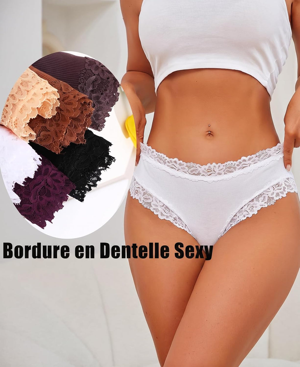 ALL OF SHE 6er-Pack Damen-Unterwäsche aus Baumwolle, Slips mit Spitze, weiche Hipster, sexy Unterhosen im Multipack