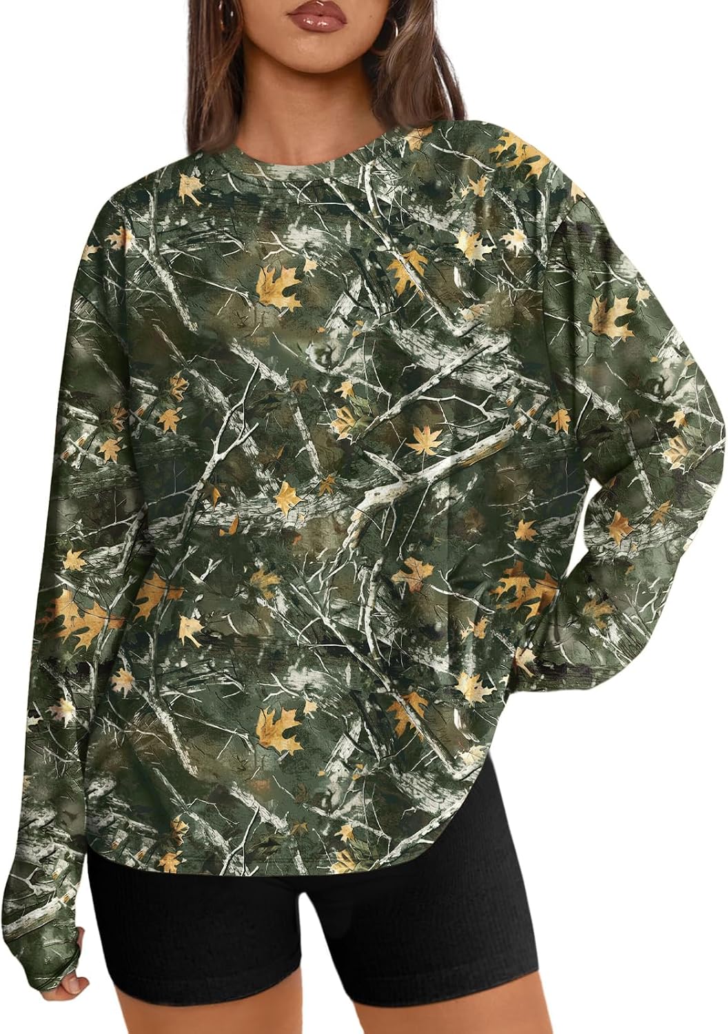 Trendy Queen Damen Oversize Langarmshirts Herbst-Oberteile 2026 Basic-Shirts