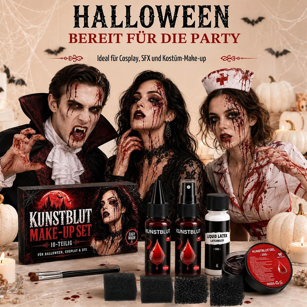 Kunstblut Halloween Fake Blood Schminke Make Up 10er Set Auswaschbar