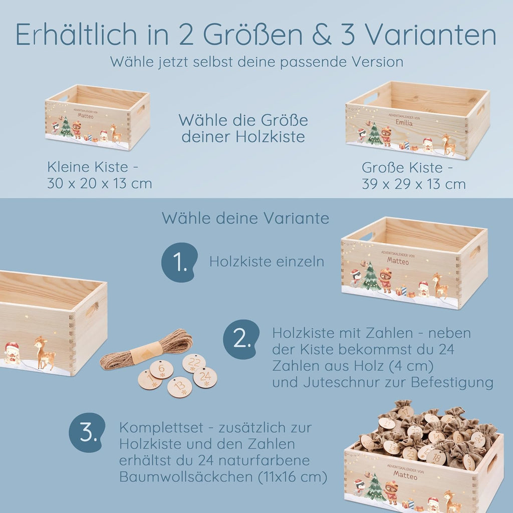Bärenfreunde Personalisierter Adventskalender zum Befüllen, Holz, Baum