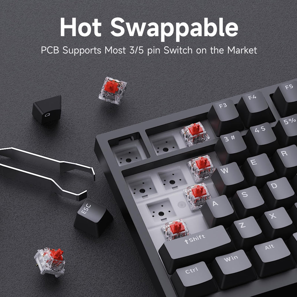 AJAZZ AK820 Mechanical Keyboard, 75% Hot Swappable Wired Keyboard with Volume Control Knob, QWERTY Layout, PBT Keycaps, Five-Layer Sound Insulation Pad, 82-Key Gaming Keyboard, Grey White