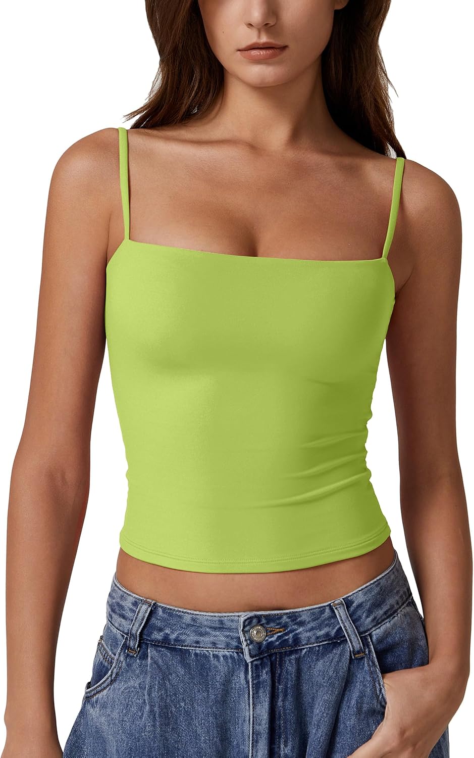 QINSEN Women's Double Lined Basic Tank Top Adjustable Spaghetti Straps Sleeveless Camisole Shirts