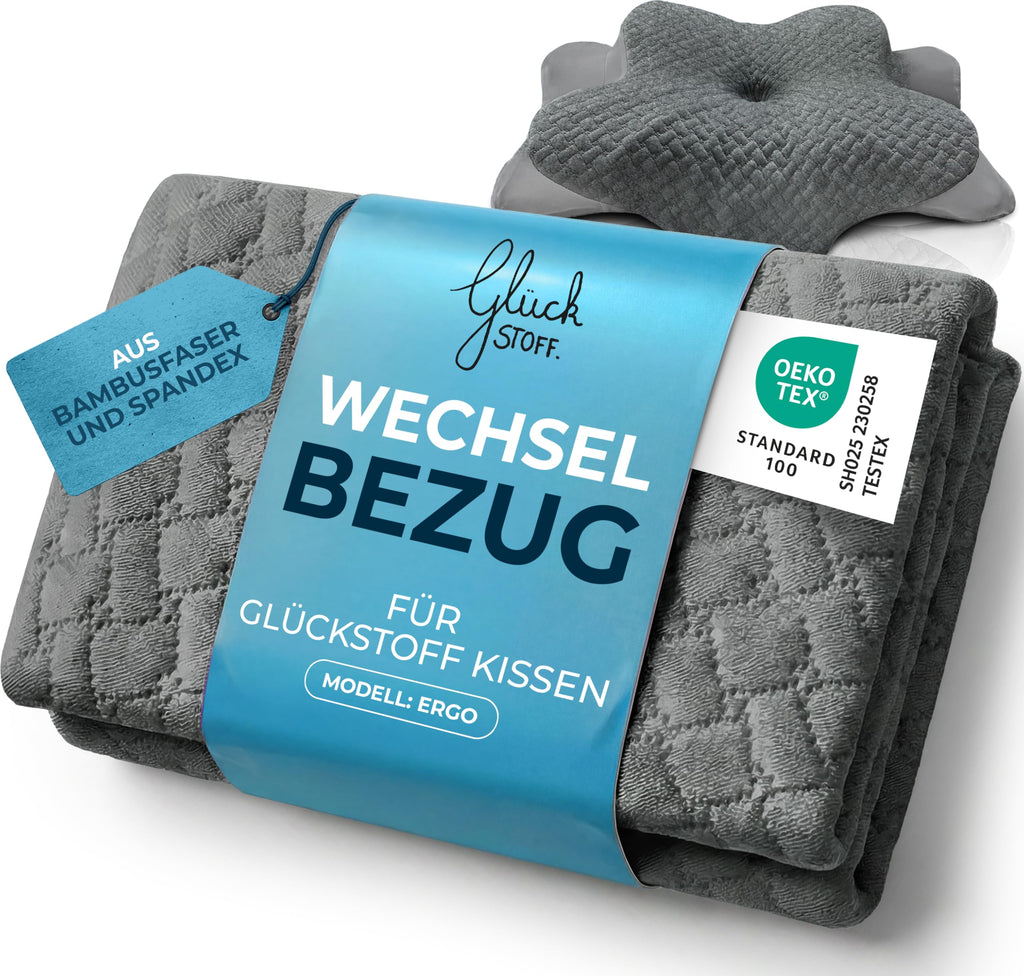 Glückstoff® Ergonomisches Kissen (für alle Schlaftypen) Kopfkissen aus Memory Foam | Nackenstützkissen Ergonomisches Kopfkissen Seitenschläferkissen Grau