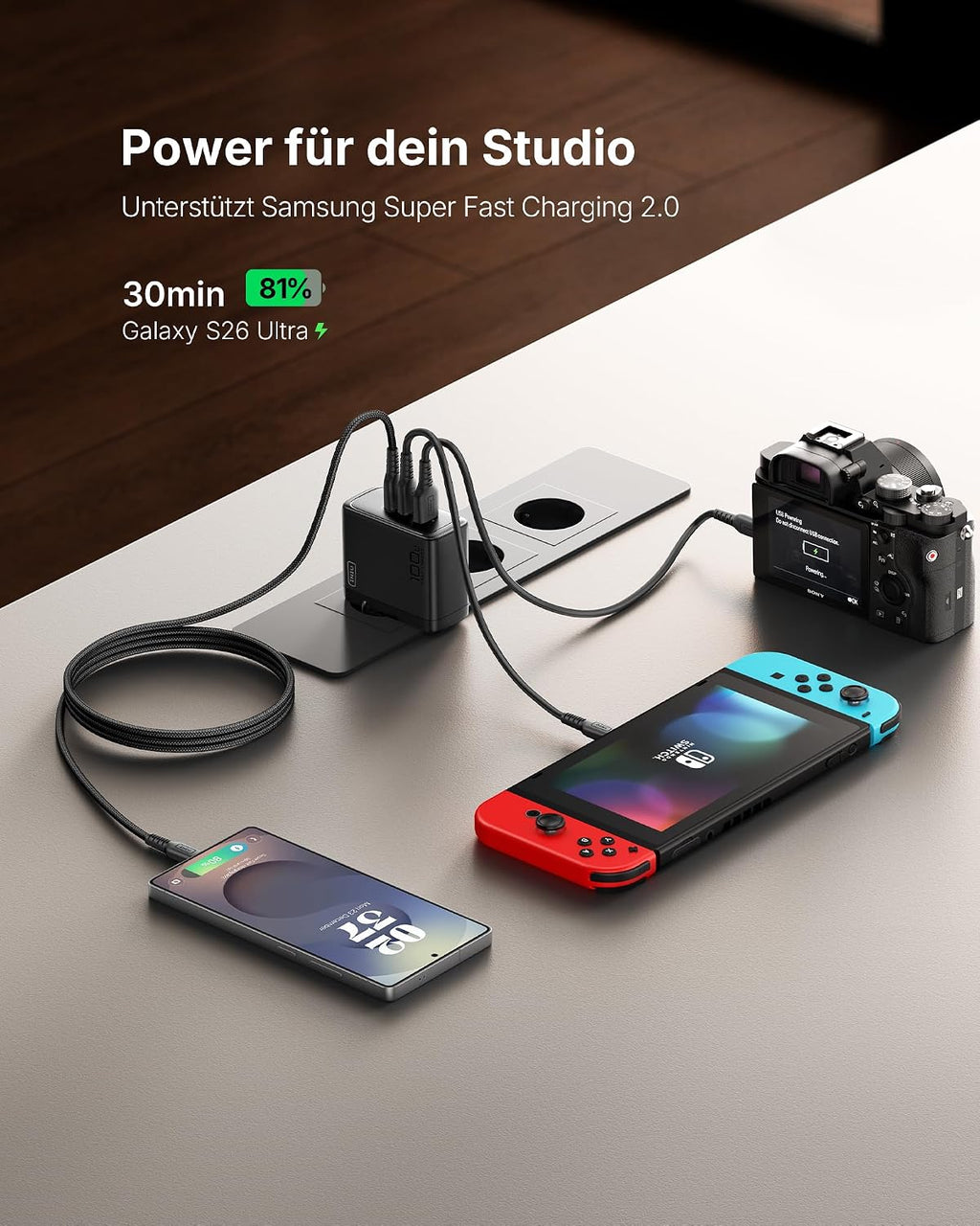 INIU USB C Ladegerät, 100W 3-Port Laptop Schnellladegerät mit 1.5m Kabel