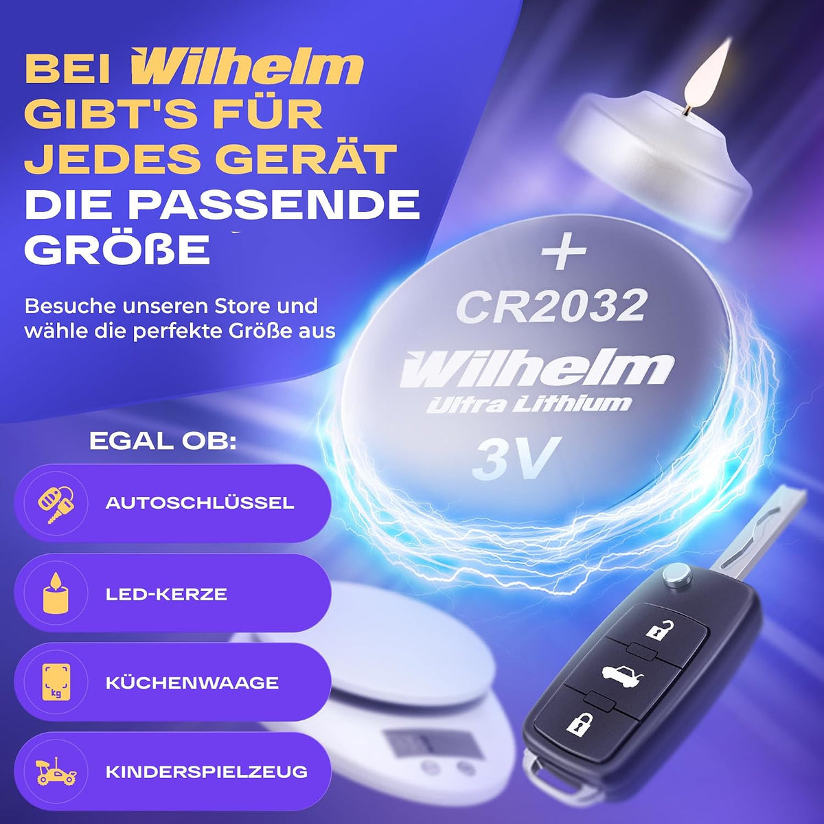 Wilhelm CR2032 Lithium Knopfzellen Batterien 3V CR 2032 – 100 Stück