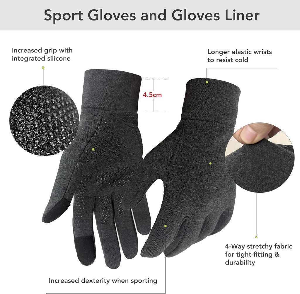 Unigear Touchscreen Handschuhe, Herren Damen Sporthandschuhe Handschuhfutter Outdoor Laufhandschuhe Warme Winddichte Winterhandschuhe Anti-Rutsch Full Finger für Laufen, Fahren, Radfahren, Wandern
