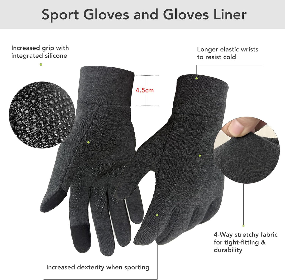 Unigear Touchscreen Handschuhe, Herren Damen Sporthandschuhe Handschuhfutter Outdoor Laufhandschuhe Warme Winddichte Winterhandschuhe Anti-Rutsch Full Finger für Laufen, Fahren, Radfahren, Wandern