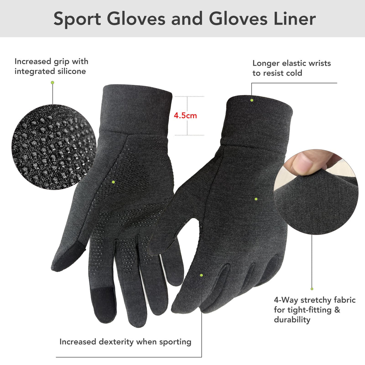 Unigear Touchscreen Handschuhe, Herren Damen Sporthandschuhe Handschuhfutter Outdoor Laufhandschuhe Warme Winddichte Winterhandschuhe Anti-Rutsch Full Finger für Laufen, Fahren, Radfahren, Wandern