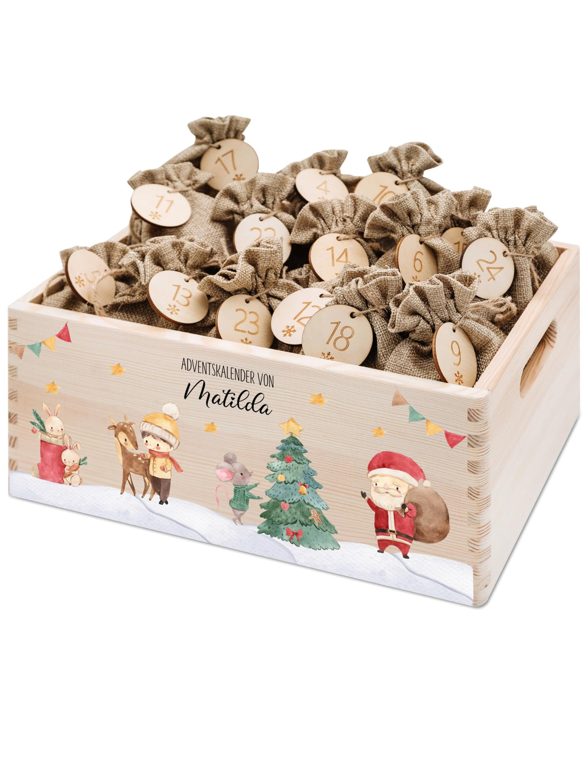 Bärenfreunde Personalisierter Adventskalender zum Befüllen, Holz, Baum
