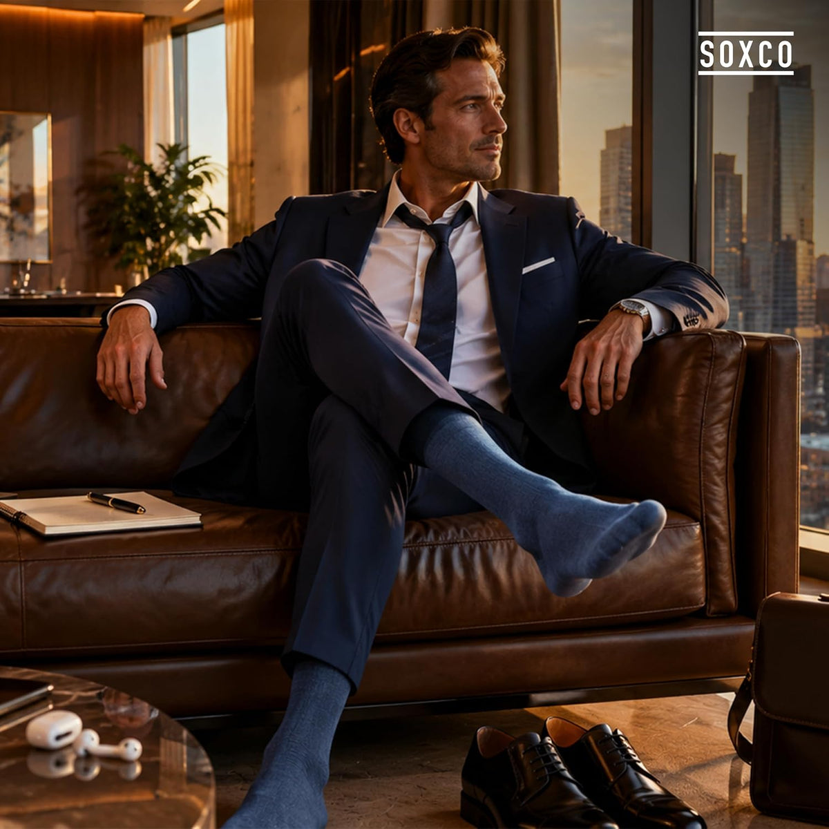 SOXCO Lot de 12 paires de chaussettes homme | Chaussettes habillées mi-mollet riches en coton | Tissu respirant idéales pour le travail et le quotidien | Noir, Blanc, Gris, Bleu Marine