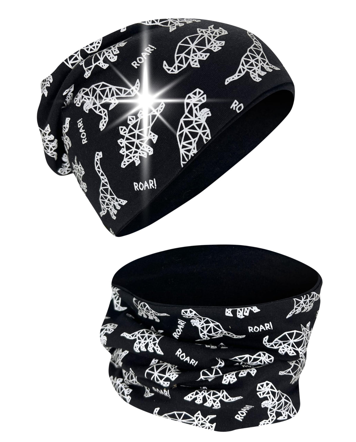 HECKBO 360° Reflektor Kinder Mütze & Loop Schal Set - 95% Baumwolle - weiches & pflegeleichtes Stretch-Material - Beanie Frühling Herbst Winter (48-54 cm)