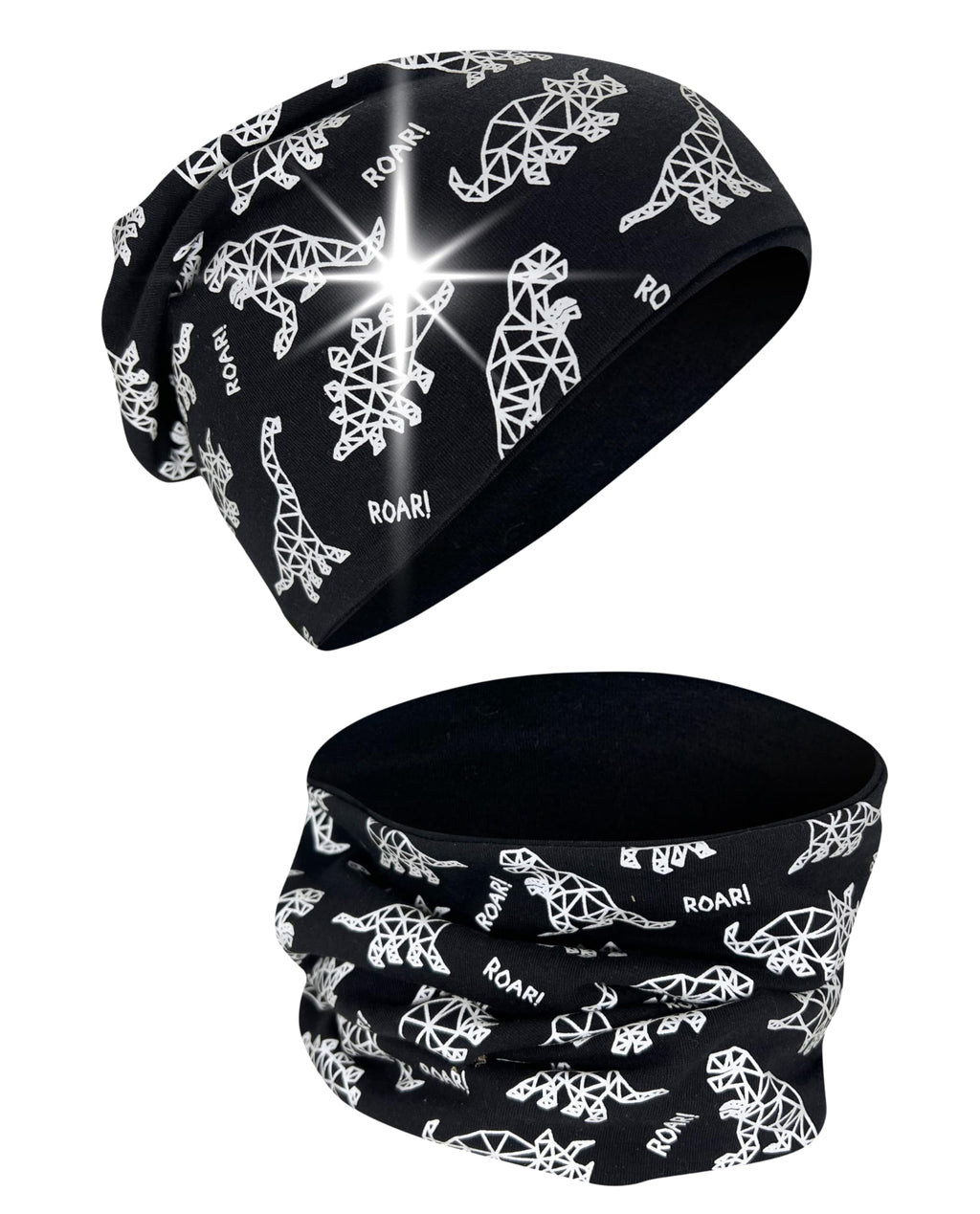 HECKBO 360° Reflektor Kinder Mütze & Loop Schal Set - 95% Baumwolle - weiches & pflegeleichtes Stretch-Material - Beanie Frühling Herbst Winter (48-54 cm)