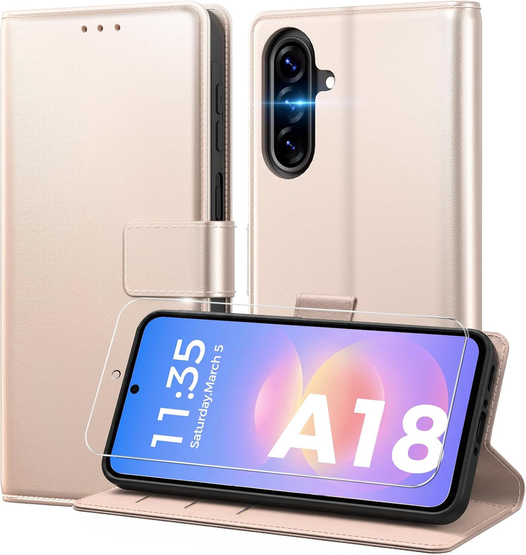 Peakally Handyhülle für Samsung Galaxy A17 5G Hülle [Mit 1 Stück Panzer Schutz Glas] [Premium PU Leder] [RFID-Blockierung] [Kartenfach] Klapphülle kompatibel mit Galaxy A17 5G / 4G - Grün