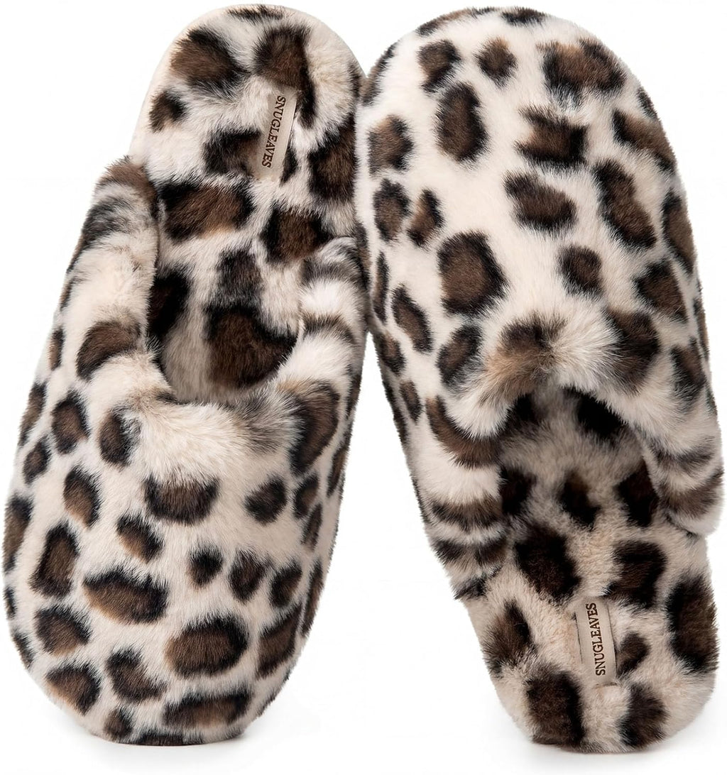 Snug Leaves Women's Fuzzy Scuff Slippers Memory Foam Non-slip House Shoes