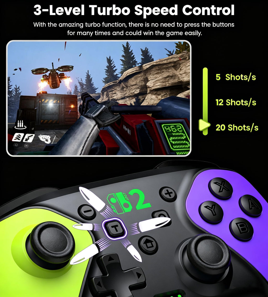 HELLCOOL Switch Controller, Kabellos Switch Pro Controller für Switch/Lite/OLED Konsole, Macro/Turbo/Aufwachfunktion, Präzise Steuerung, Dual Motors Vibration, 15 Std Spieldauer