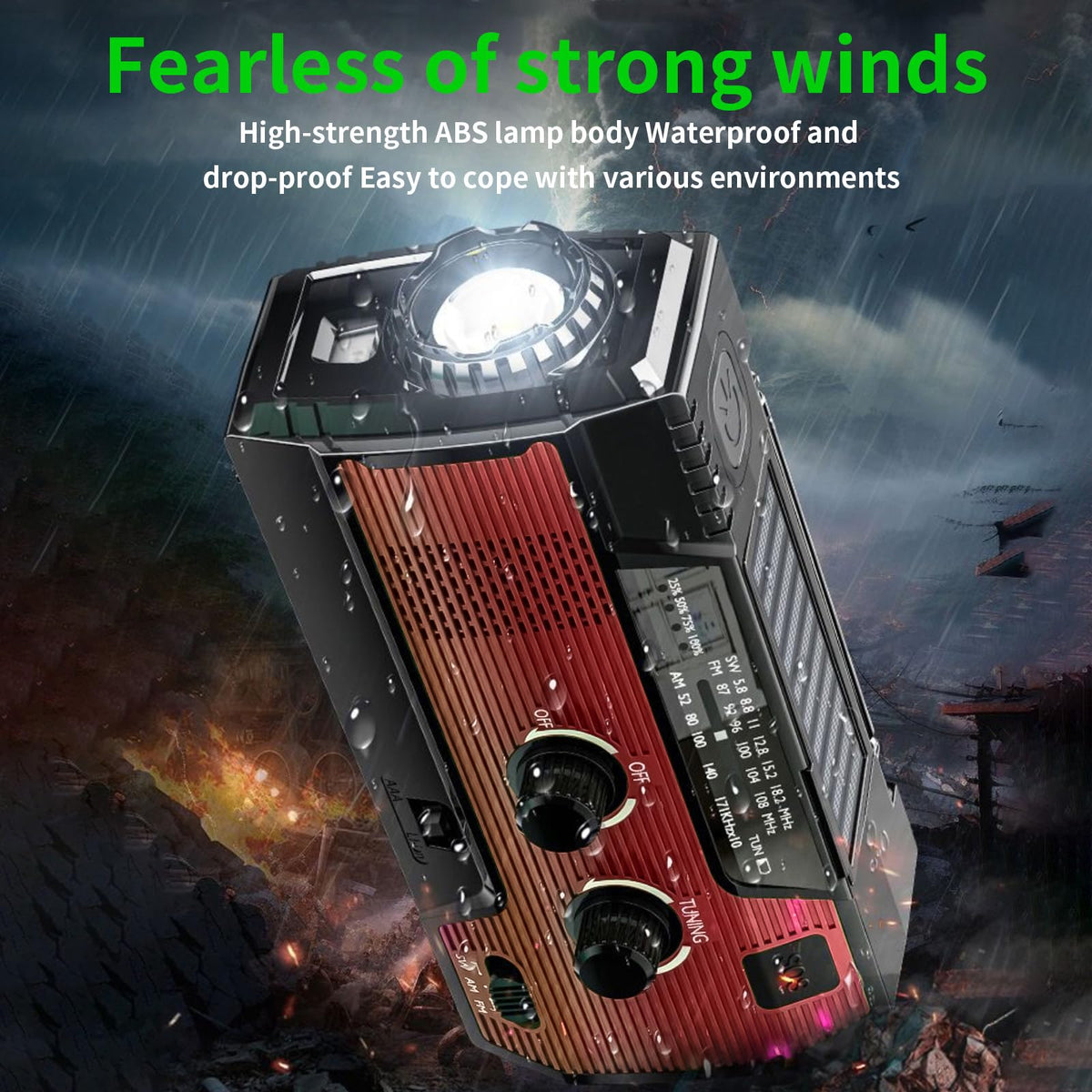 Notfall-Solarradio,Solarbaby Selbstbetriebenes Kurbelradio mit LED-Taschenlampe, SOS-Alarm,AM/FM Wetter Wind Up Radio mit 2000mAh Akku für Notladung von Smartphone,(Rod)