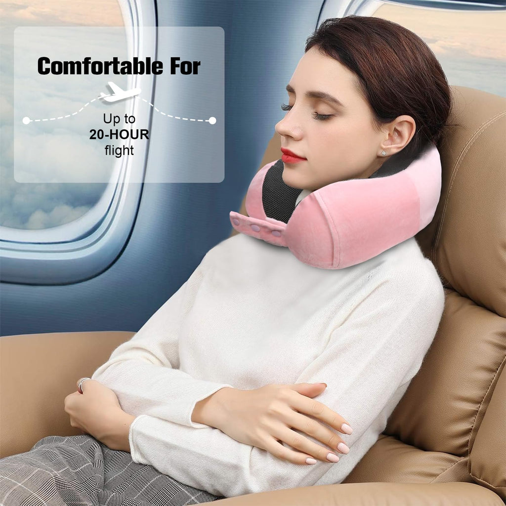 Cirorld Travel Pillow for Airplane, Neck Pillow for Travel, Memory Foam Travel Neck Pillow for Adults, Adjustable & Compact Flight Pillow, Ergonomic Neck Cushion, With Ear Plugs, Eye Mask, Carry Bag