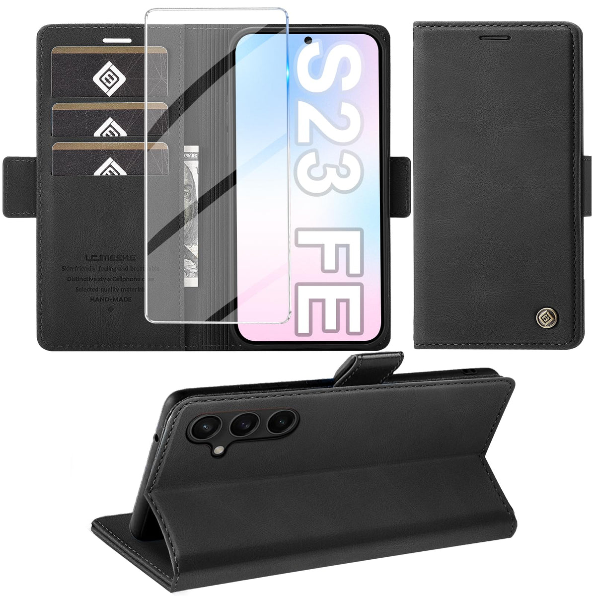 Giyer Handyhülle für Samsung Galaxy S24 5G Hülle mit Schutzfolie, Schutzhülle Galaxy S24 5G PU Leder Wallet Flip Case Standfunktion Kartenfach Klapphülle für Samsung S24 Ultra Full Cover (Grün)