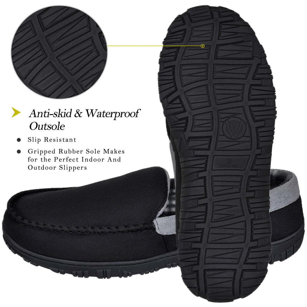 MIXIN Men's Cozy Moccasin Slippers Anti-Skid Slip On House Slippers with Comfy Memory Foam