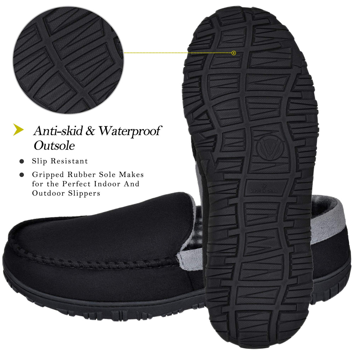 MIXIN Men's Cozy Moccasin Slippers Anti-Skid Slip On House Slippers with Comfy Memory Foam