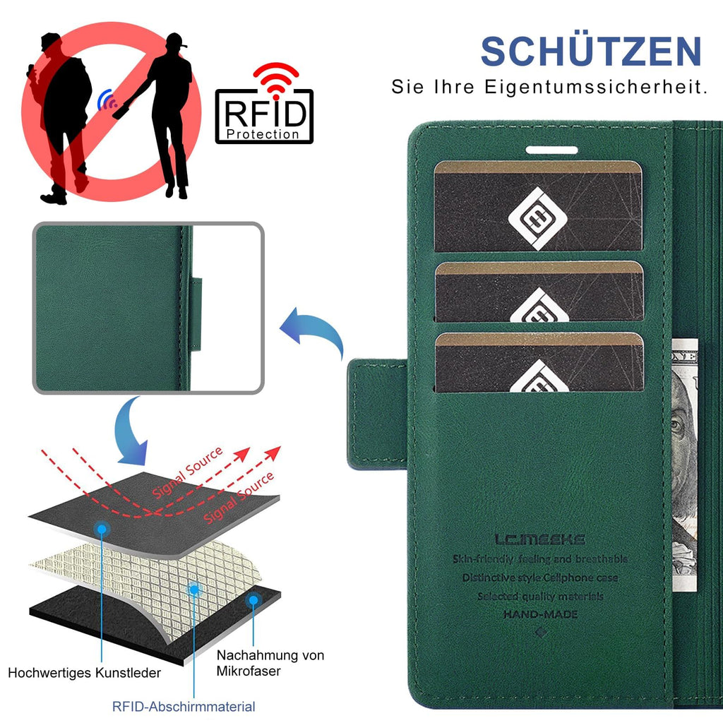 Giyer Handyhülle für Samsung Galaxy S24 5G Hülle mit Schutzfolie, Schutzhülle Galaxy S24 5G PU Leder Wallet Flip Case Standfunktion Kartenfach Klapphülle für Samsung S24 Ultra Full Cover (Grün)