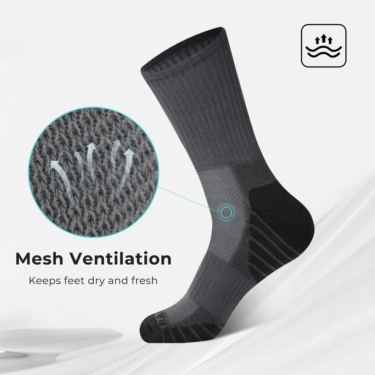 BAMBOO COOL Men's Crew Socks Athletic Cushioned Moisture Wicking 6 Pairs